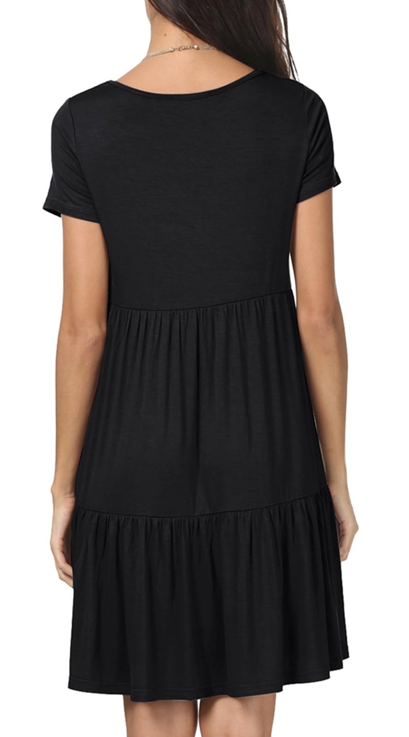 levaca Womens Summer Casual Dresses Beach Coverup Loose Short Sleeve T Shirt Dress 2025 Midi Outfit Sundress Black M - Image 3